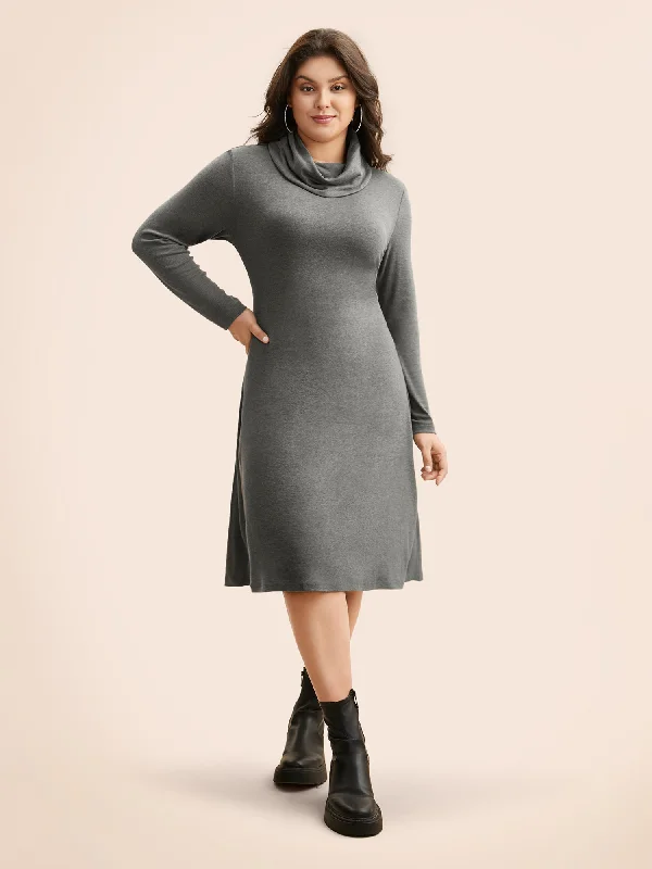 Solid Turtleneck High Stretch Dress Women's Timeless Attire