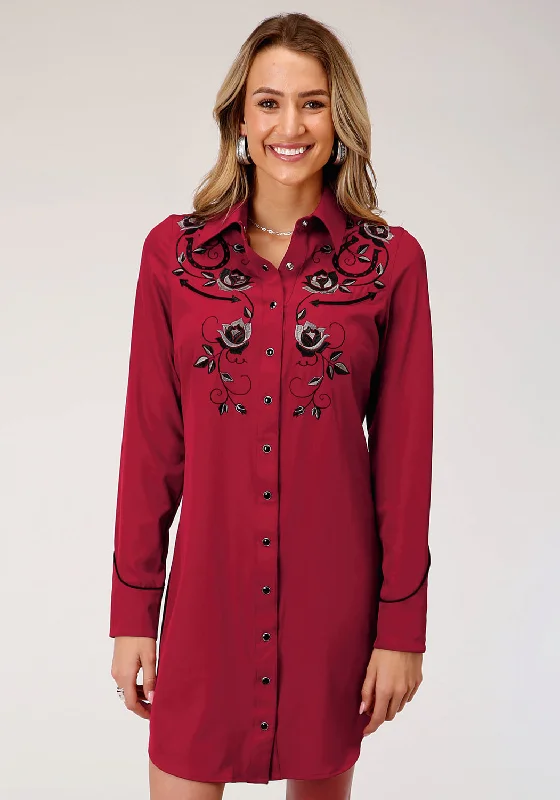 Roper Womens Red Polyester Retro L/S Old West Dress Fashionable Women's Clothes