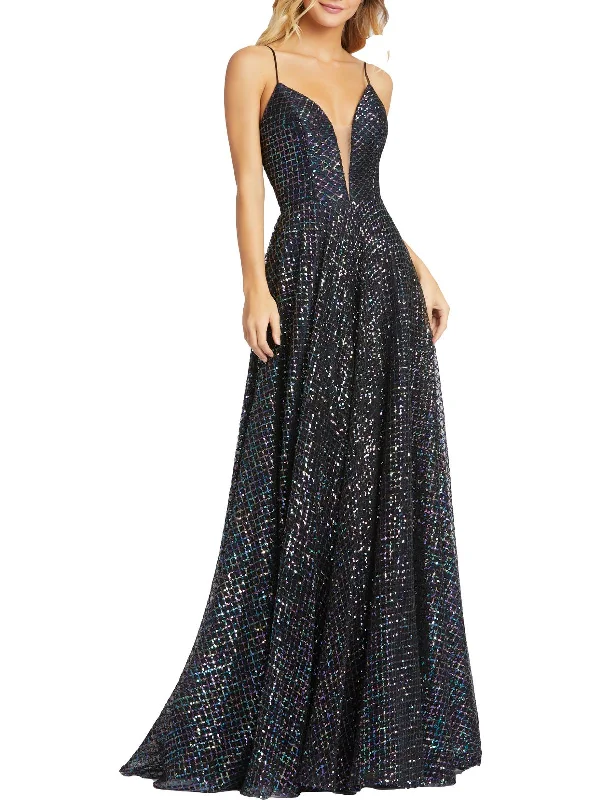 Womens Sequined Plunge Evening Dress Sophisticated Women's Fashion