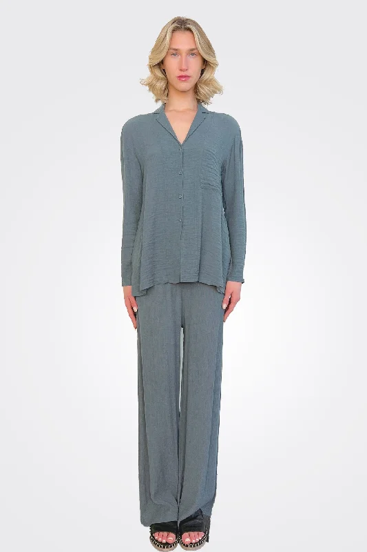 Embossed Viscose Palazzo Trousers - Blue Women's Athleisure Apparel