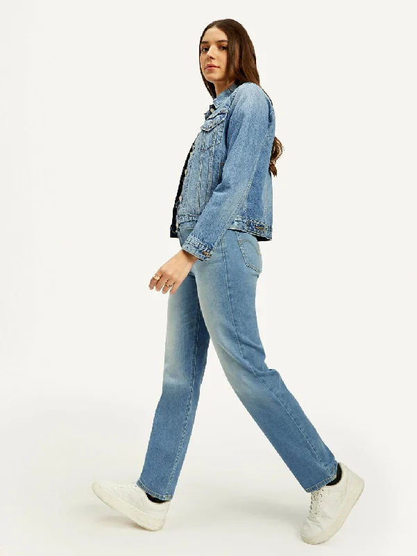 Women's High Rise Straight Fit Blue Jeans Workwear Fashion for Women