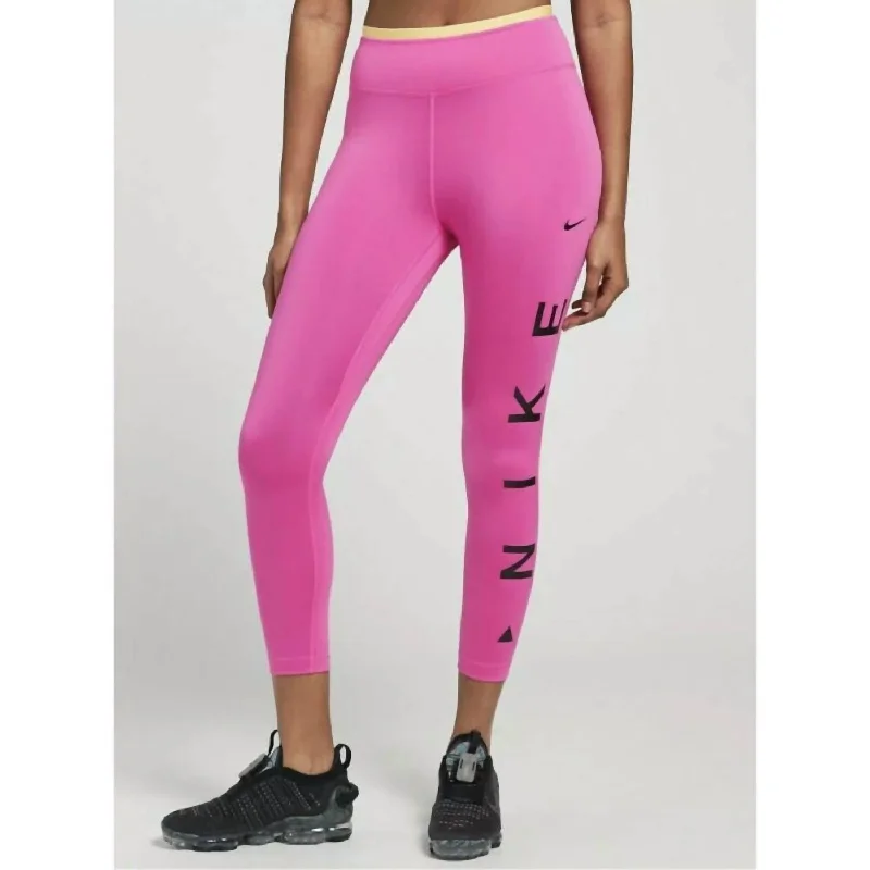 One Icon Clash Ankle Leggings In Pink/gold Waist Band/black Logo Women's Casual Dresses