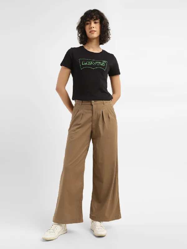 Women's High Rise Tan Wide Leg Trousers Women's Holiday Outfit