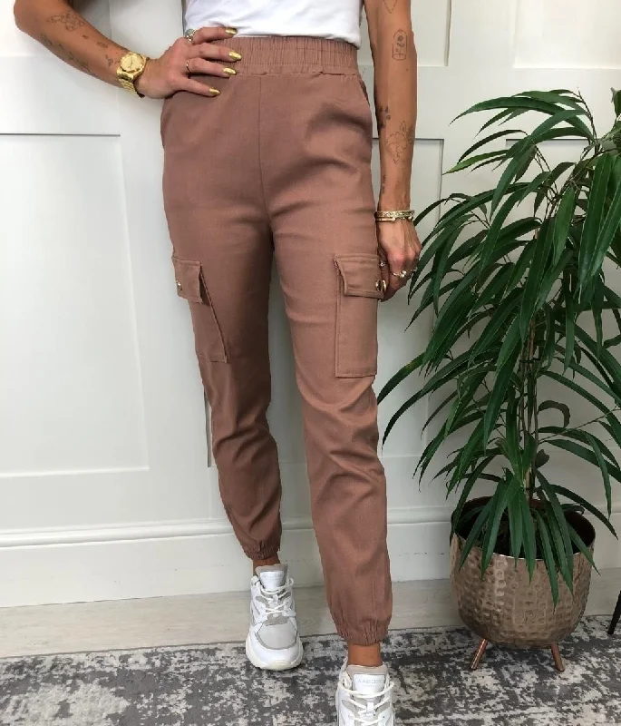 Brown Cuffed Cargo Trousers Online Boutique Stores