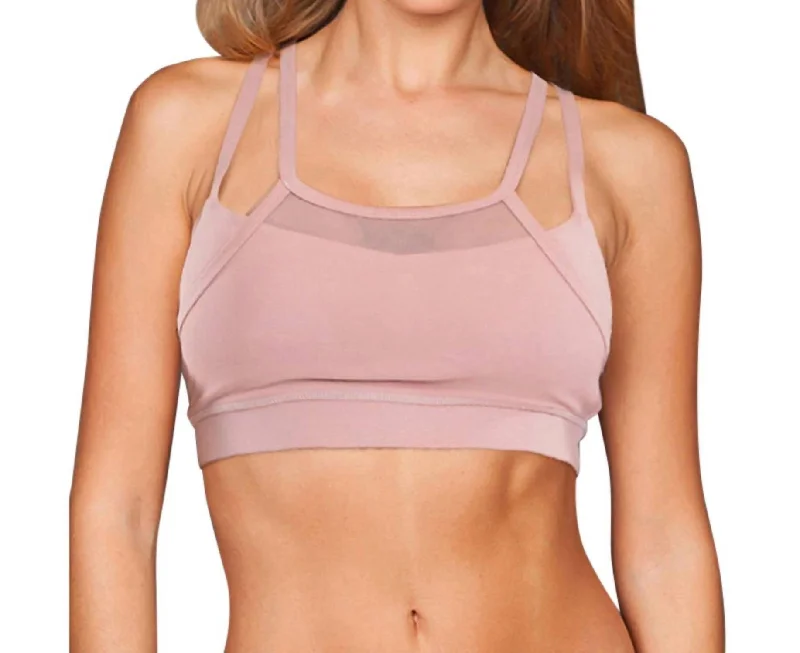 Mesh Overlay Vice Low Impact Sports Bra In Blush Modern Women's Fashion with Vintage Touches