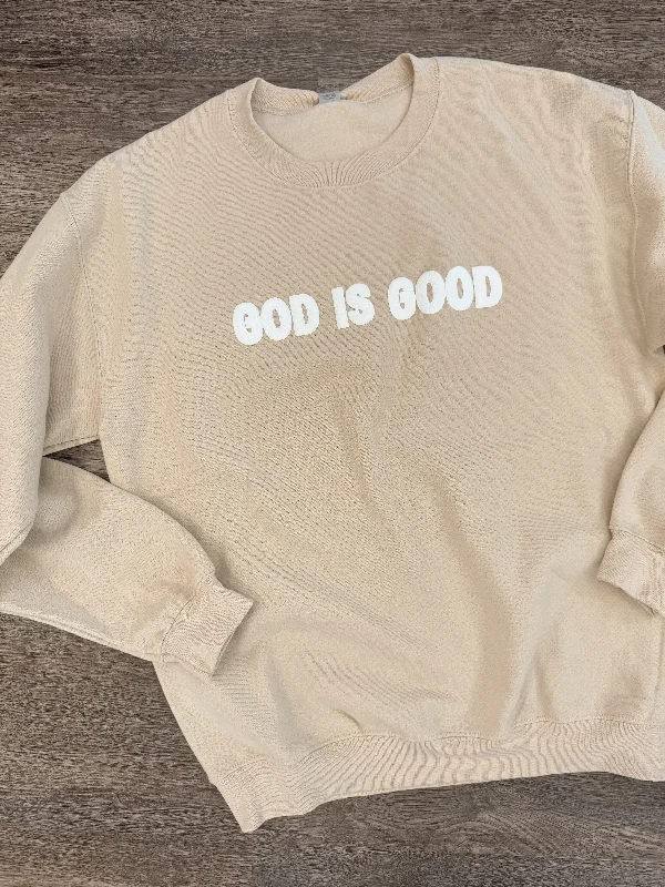 God Is Good Beige Sweatshirt Women's Clothing For Outdoor Activities