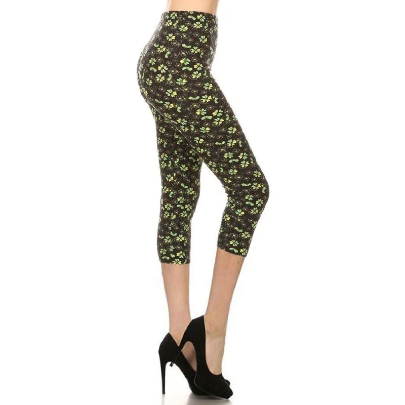 Clover Print, High Rise, Fitted Capri Leggings Discount Store