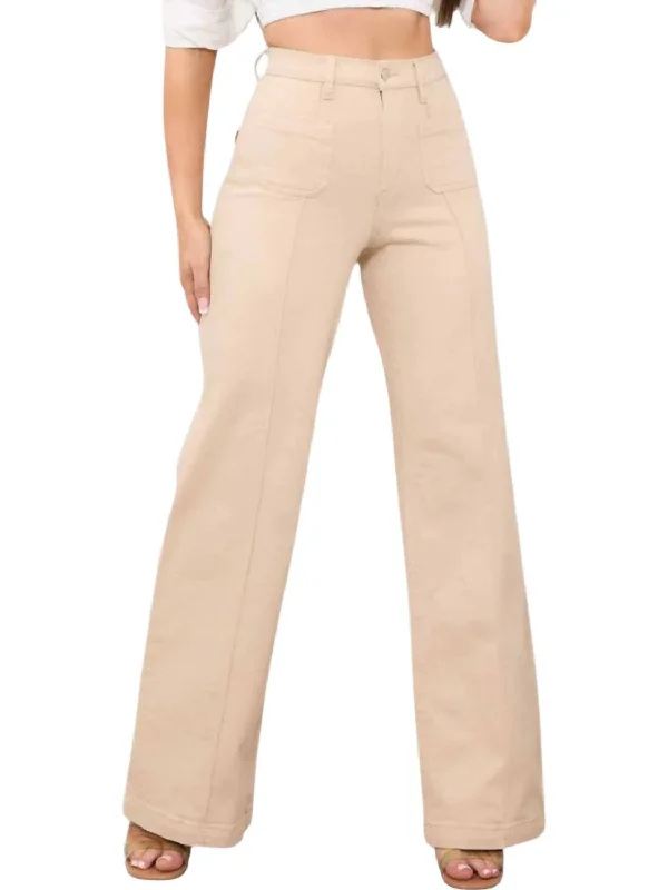 Square Pocket Wide Leg Jeans In Sand Women's Wedding Apparel