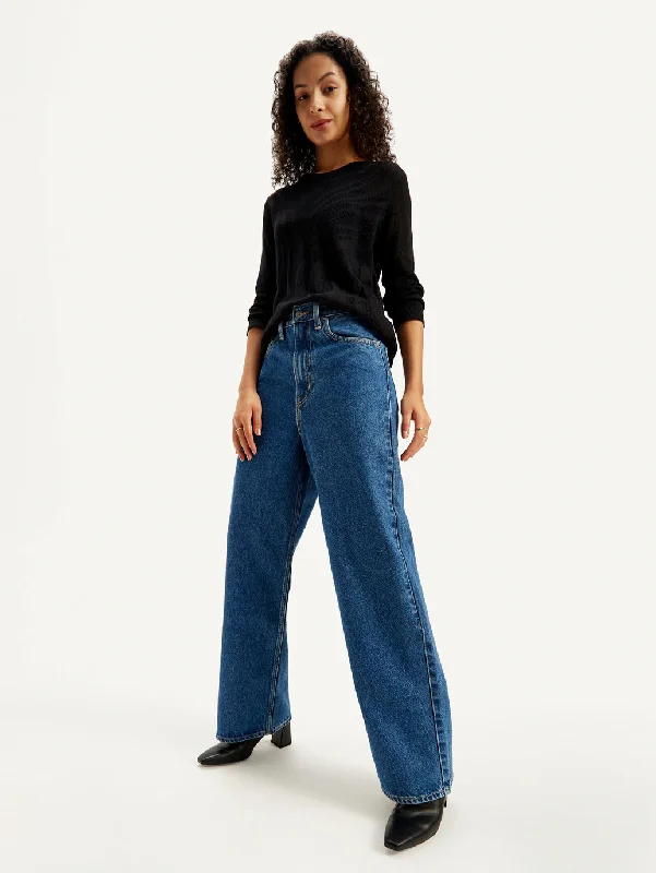 Women's High Rise Loose Fit Blue Jeans Versatile Women's Fashion