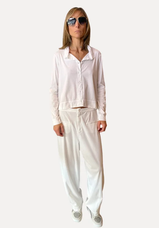 Comfort Fit Stretch Cotton Jersey Trousers - White Women's Clothes For Work