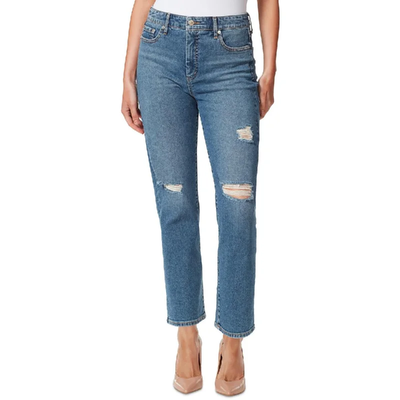 Spotlight Womens Denim Ripped Straight Leg Jeans Clothing Store