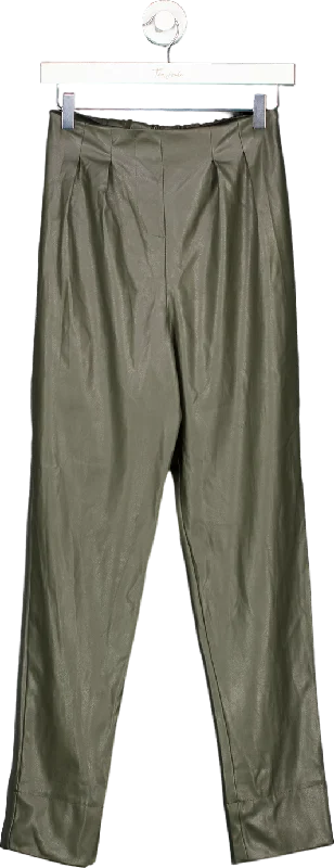 ASOS Design Khaki Faux Leather Trousers UK 6 Sale On Clothing