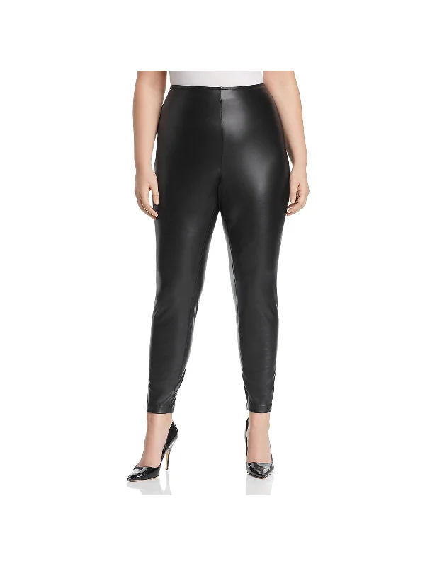 Plus Womens Pleather Pull On Leggings Stylish Women's Outfit