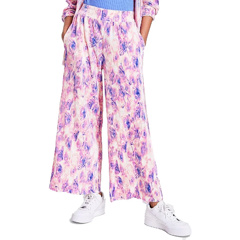 Petites Womens Pleated Printed Wide Leg Pants Women's Clothing Stores