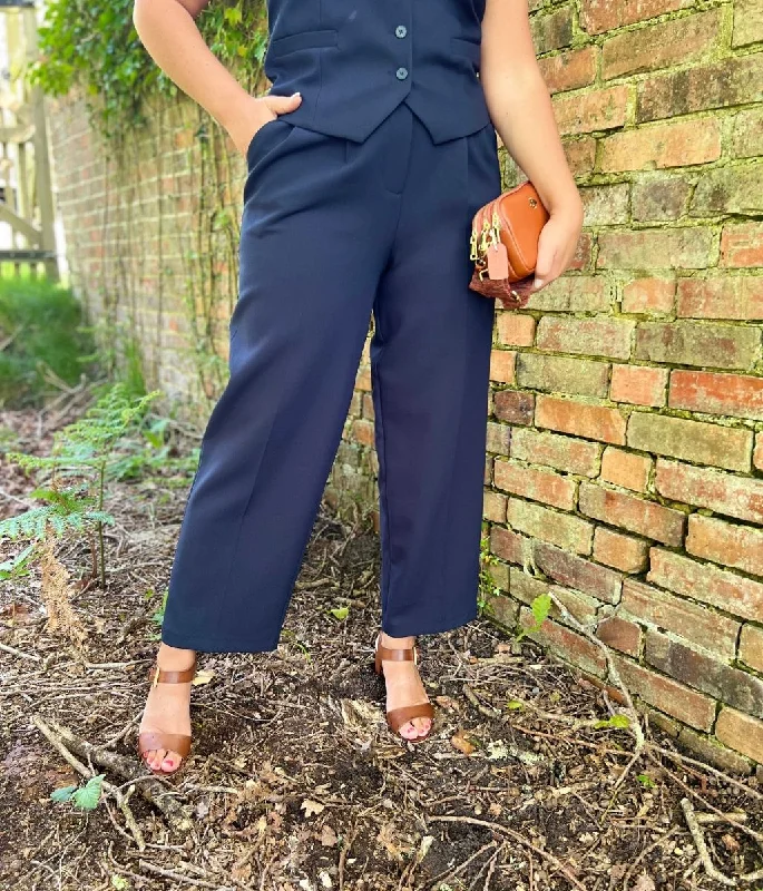 Navy Tailored Pleat Front Relaxed Trousers Affordable Online Boutiques