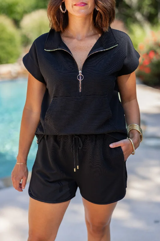 Simple Perfection Black Textured Shorts Women's Holiday Apparel