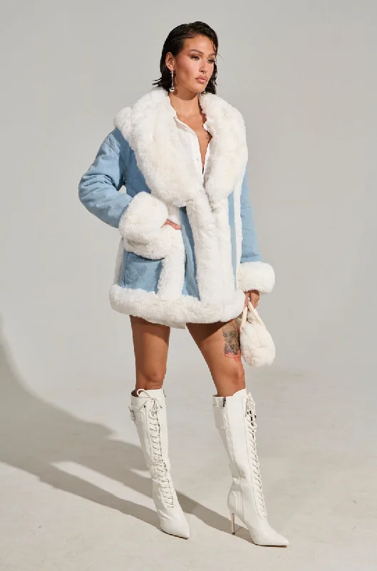 SITTING PRETTY FUR TRIM DENIM COAT Women's Occasion Wear Clothing