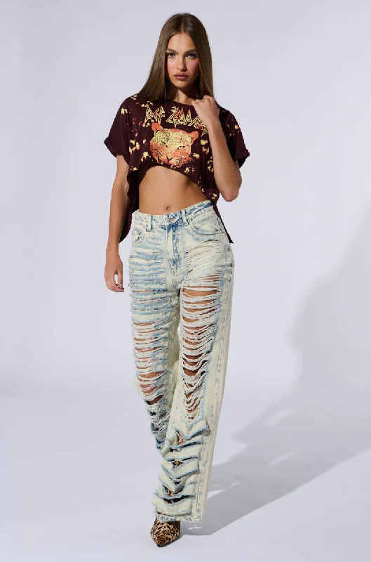 OVER IT DISTRESSED HIGH RISE JEANS Discount Price