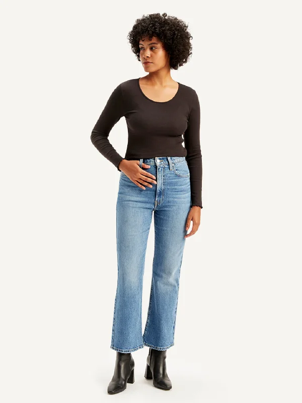 Women's High Rise Ribcage Crop Bootcut Blue Jeans Women's Online Boutique