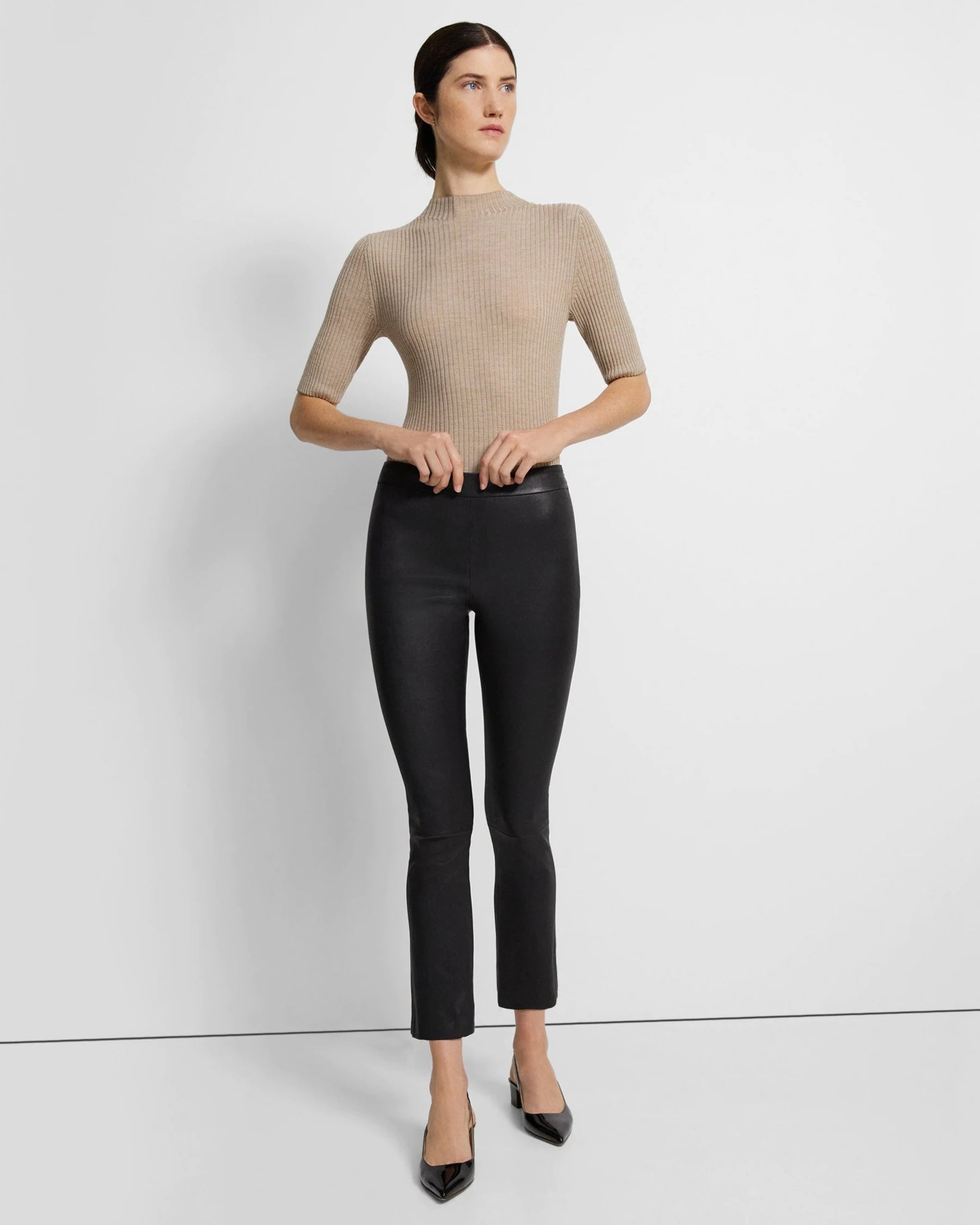 Leather Slim Kick Pant - Black Women's Elegant Outfit