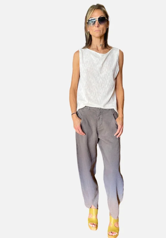 Comfort Fit Stretch Linen Viscose Trousers - Grey Casual Attire For Women