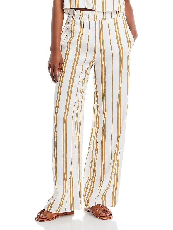 Womens Linen Striped Wide Leg Pants Casual Dresses for Women