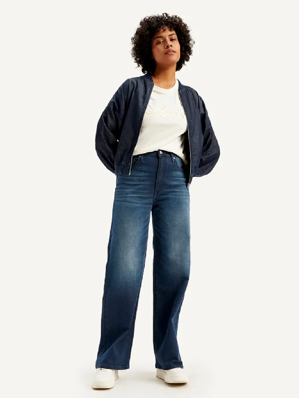 Women's High Rise Wide Leg Navy Jeans Clothing For Women