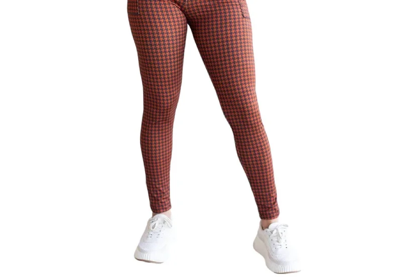 Full Length Leggings With Pockets In Autumn Houndstooth Versatile Women's Fashion