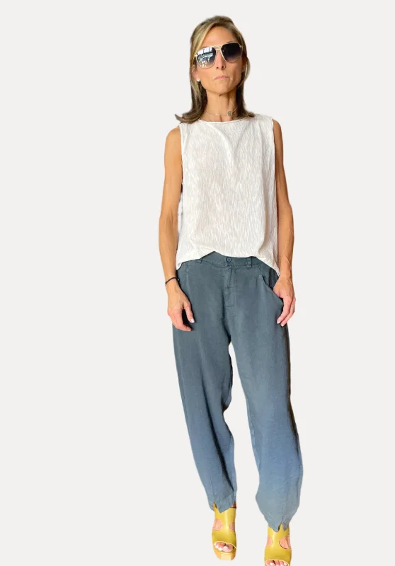 Comfort Fit Stretch Linen Viscose Trousers - Blue Elegant Women's Attire