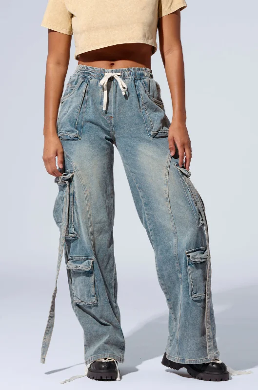 THINK ABOUT IT DENIM CARGO PANT Women's Clothing