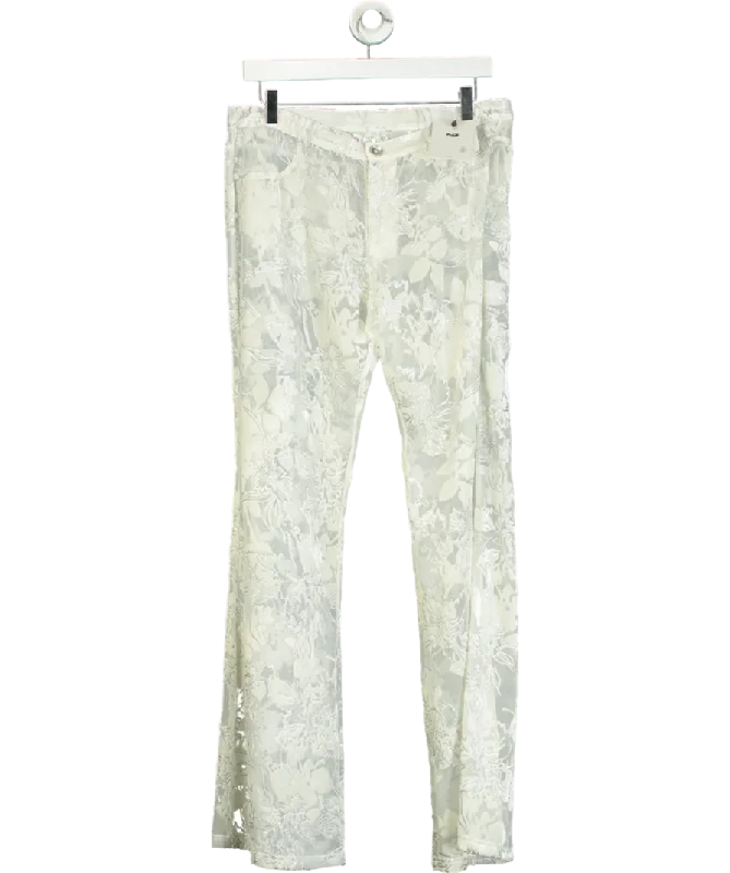 PROD Cream Velvet-flocked Semi-sheer Trousers UK M Chic Women's Garments