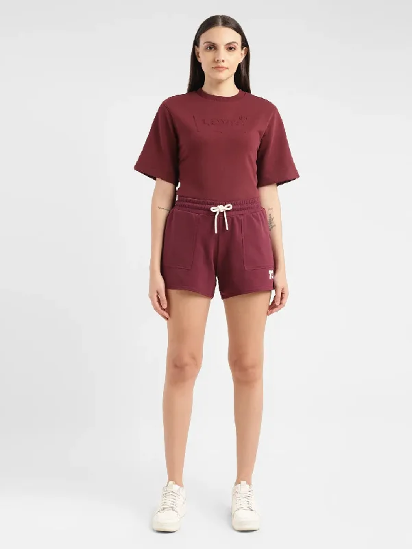 Women's High Rise Maroon Relaxed Fit Shorts Contemporary Women's Clothing