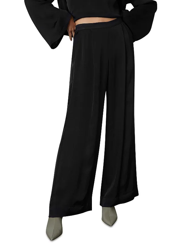 Womens Sateen Pleated Wide Leg Pants Best Clearance Sales Right Now