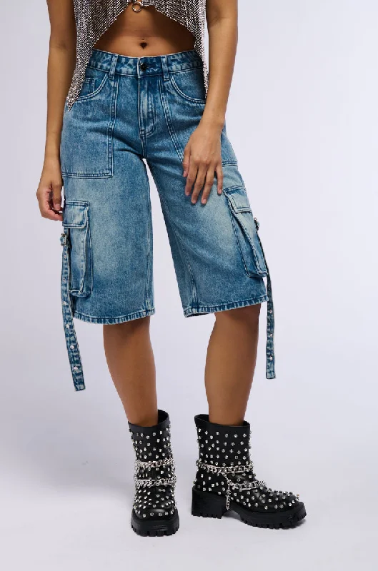 LETS GET DIRTY CARGO DENIM SHORT Timeless Women's Apparel