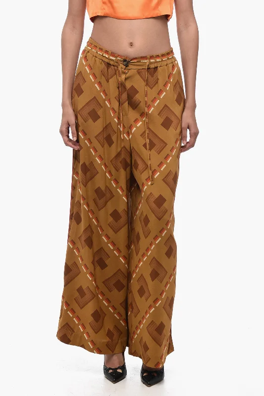 Pierre-Louis Mascia Silk Palazzo Pants with Geometric Pattern Clothing For Women