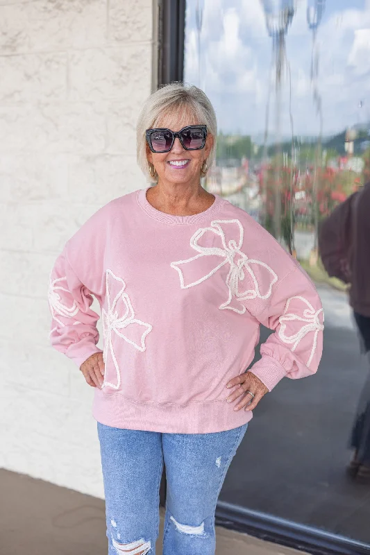 Bow Tie Perfection Pink Sweatshirt Timeless Women's Garments