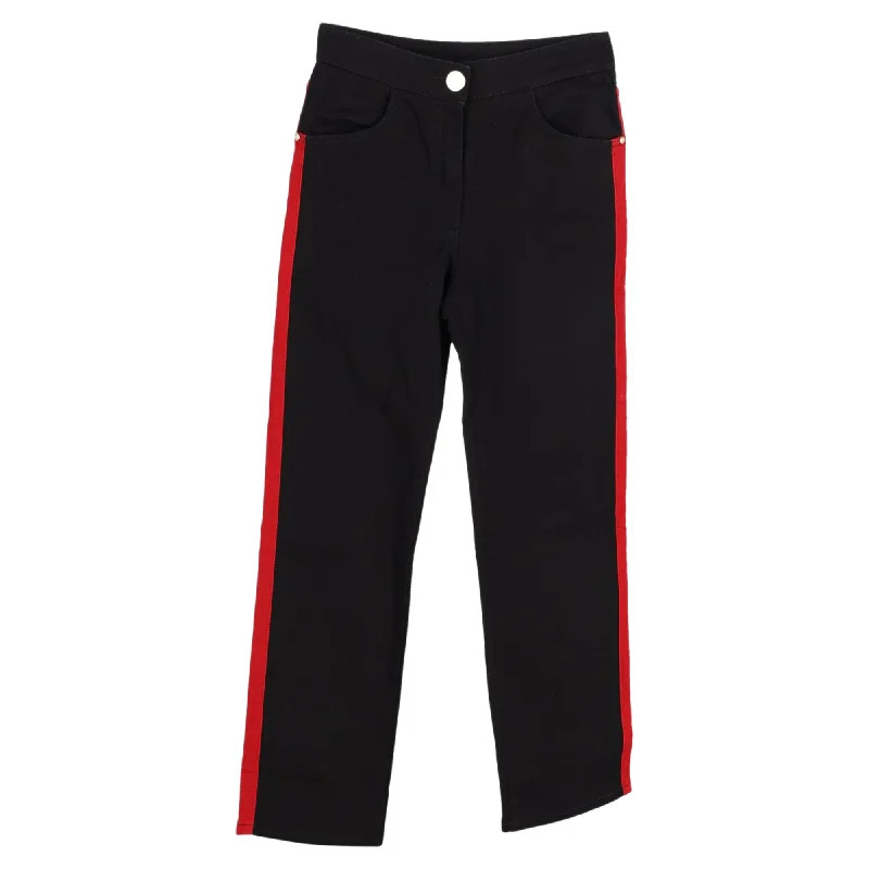 Balmain Denim Jeans with Red Stripe in Black Cotton Luxury Women's Fashion