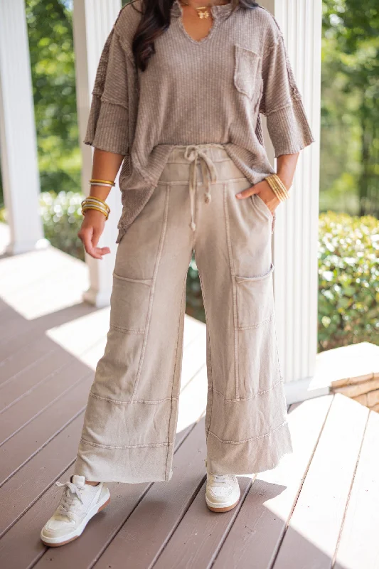 Happy Place Taupe Knit Pants High-Fashion Women's Clothing