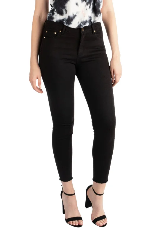 Mona - Basic Hi Waist Skinny Crop Pants In Black Rocker Chic Fashion