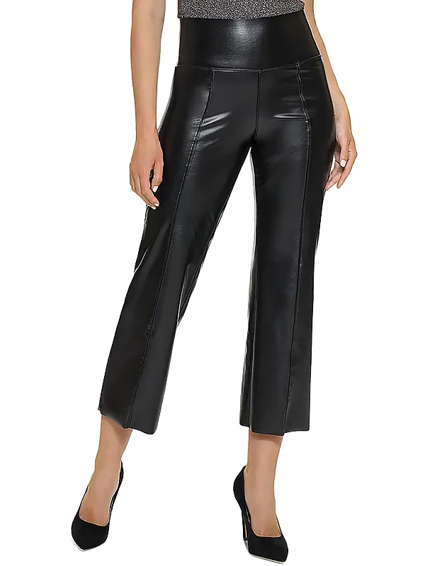 Womens Faux Leather High Rise Flared Pants Extreme Clearance Deals