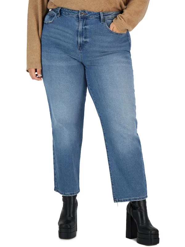 Plus The Retro Womens Hi-Rise Relaxed Straight Leg Jeans Women's Transitional Outfit