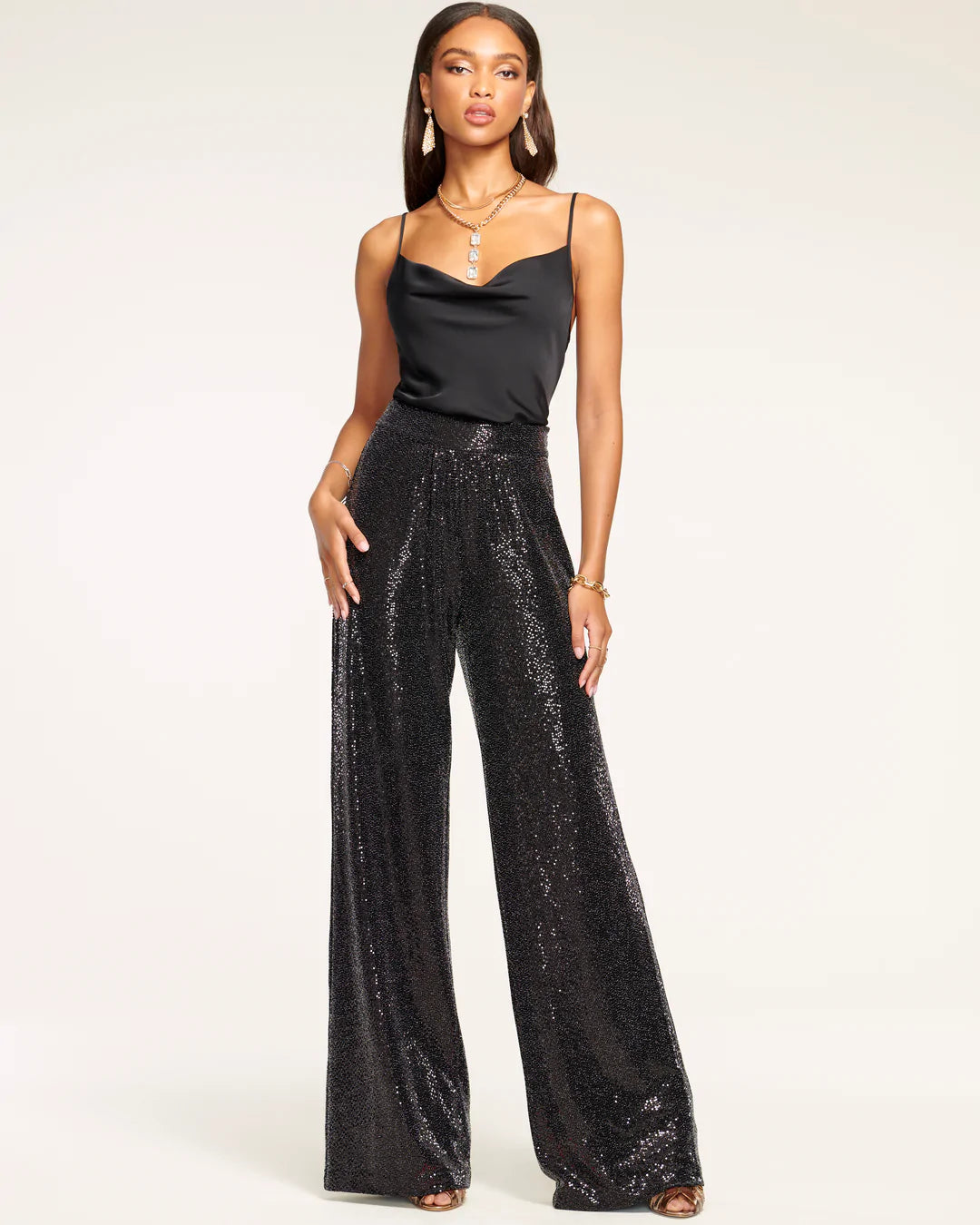 Gavin Sequin Wide Leg Pant - Black Clothes Women