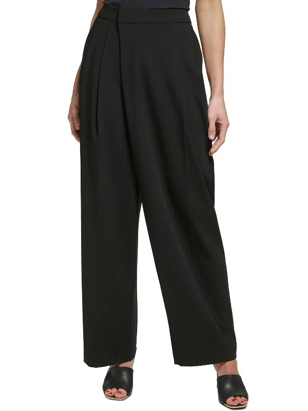 Petites Womens High-Rise Draped Wide Leg Pants Affordable Women's Clothing Online