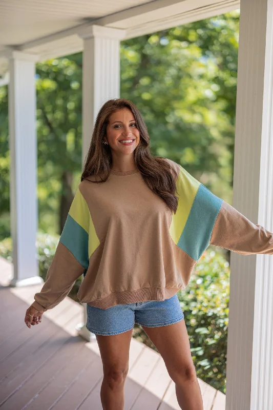 Snuggle Up Mocha Colorblock Sweatshirt Women's Everyday Garments