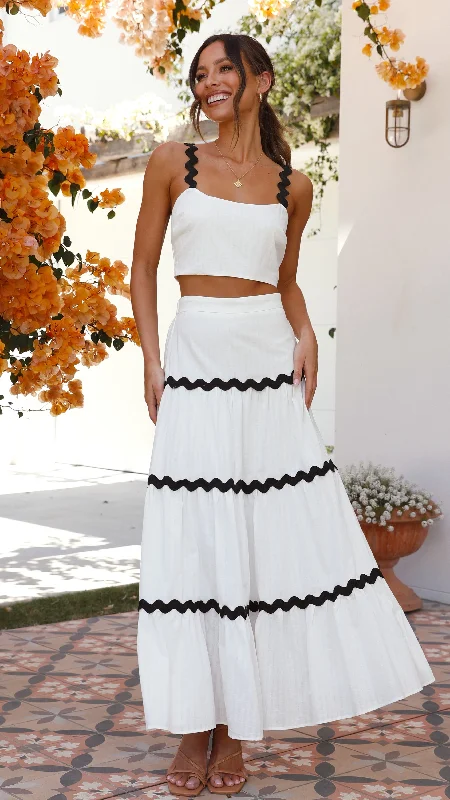 Lys Top and Maxi Skirt Set - White Women's Functional Outfit For Outdoor Activities