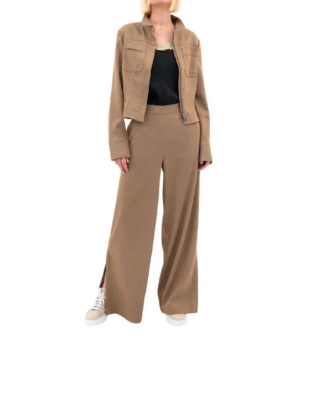 Eco Slub Denim Wide Pants In Jute Formal Attire For Women