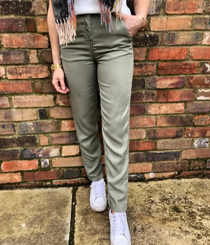 Khaki Tencel Trousers Seconds Discount Store