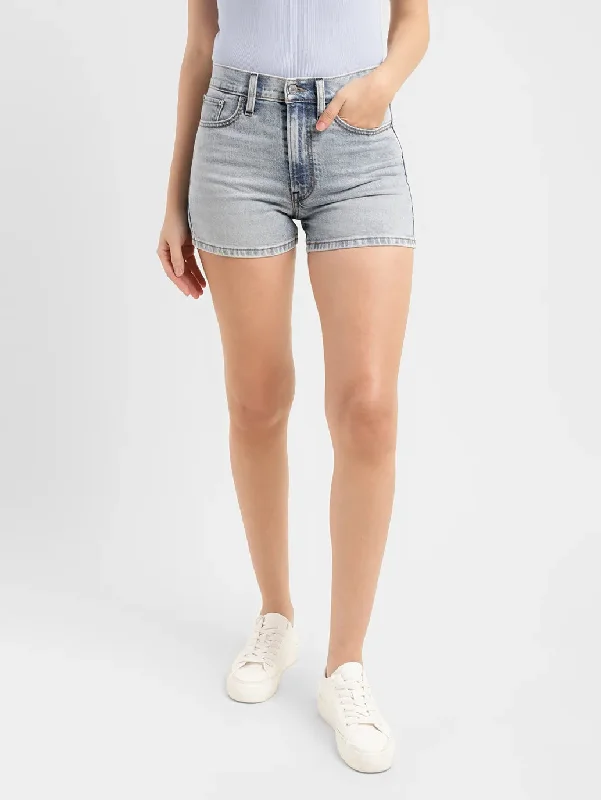 Women's High Rise Light Indigo Regular Fit Denim Shorts Women's Contemporary Clothing