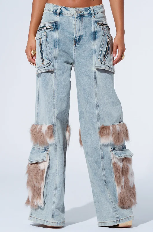 FUR DENIM CARGO PANTS Sale For Women