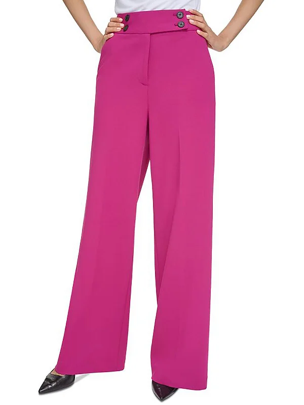 Plus Womens High Rise Business Wide Leg Pants Clothes Woman